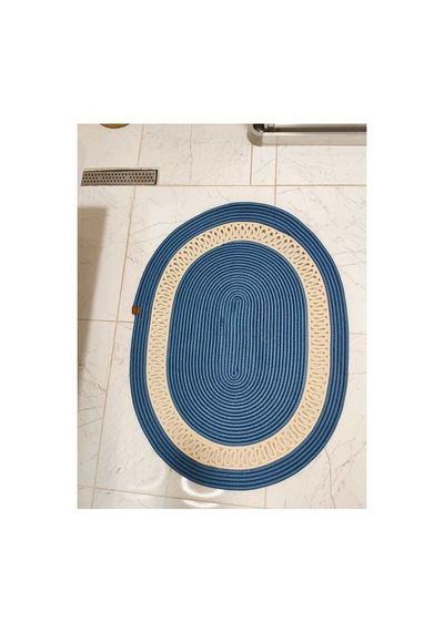 Jüt Desenli Kapı Önü Paspas Banyo Paspası Balkon Paspası Hediyelik Ev Eşyası İndigo Krem İndigo Krem