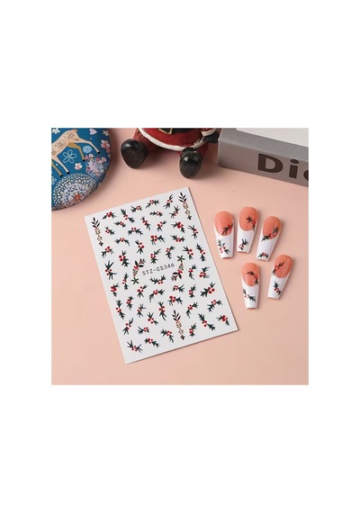 Kokina Yapraklı Noel Yılbaşı Yeni Yıl 3d Tasarım Yapışkan Tırnak Sticker Dövmesi Nail Art Tottoo