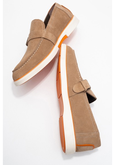 Dericlub Erkek Hafif Tabanlı Toka Detaylı Loafer Gerçek Süet Deri Cr 2406 Vizon