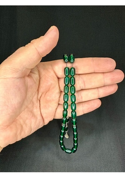 Ateş Kehribar Tesbih Kapsül Kesim Yeşil Renk 10mm X 7mm T-545