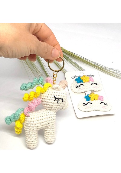Amigurumi Unicorn Anahtarlık Ve Saç Tokası Seti