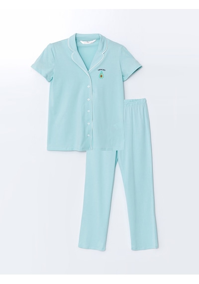 Lcw Dream Turkuaz Gömlek Yaka Nakışlı Hamile Pijama Takımı
