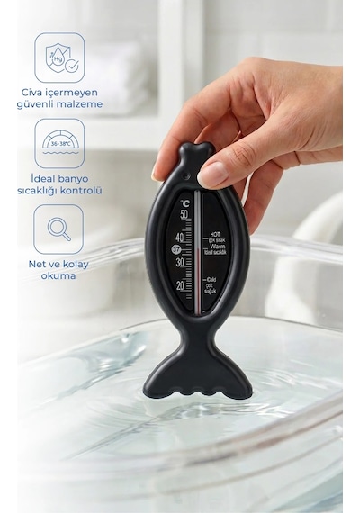 Babyjem Cıvasız Balık Banyo Oda Termometresi Siyah
