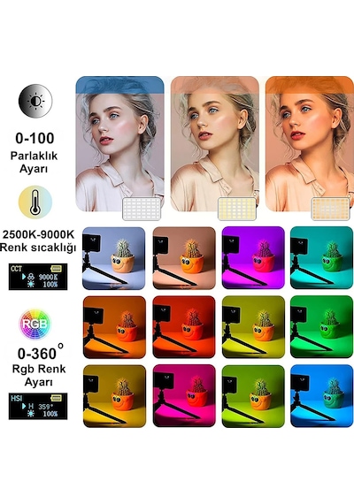 HyMark RGB-CL120 9000K LCD Ekran LED Video Fotoğraf Dolgu Işığı