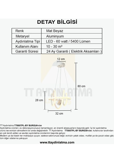 Tt005Tpl-By Tt Aydınlatma Burgu Modeli Mat Beyaz Mermer Desen Top