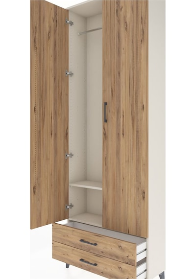 Arges Dolap 2 Raflı 2 Çekmeceli Tek Askılı 88x30x243 Aytaşı-çam Aytaşı