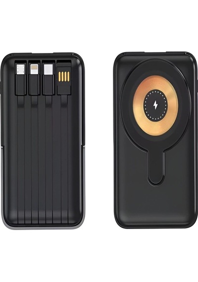 Pw-122 10000mah 15w Kablosuz Kablolu Lcd 22.5w Mikro Lightning Type-c Kablolu Powerbank Çok Renkli