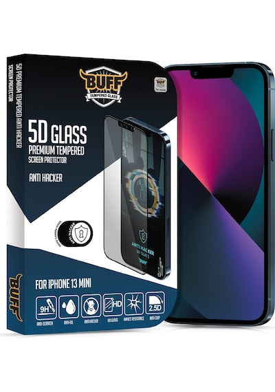 Buff Apple Uyumlu iPhone 13 Mini 5D Glass Anti Hacker Ekran Koruyucu