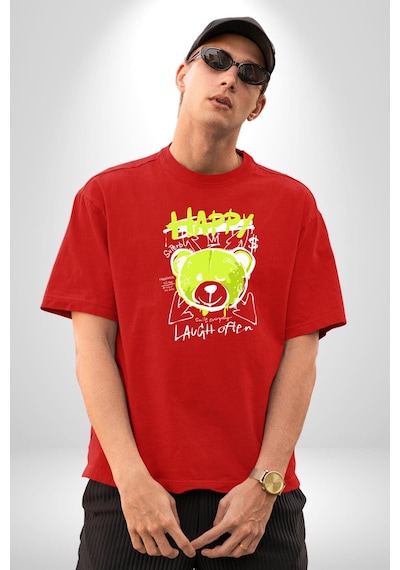 Sık Sık Mutlu Gülmek Teddy Bear Pamuklu Bisiklet Yaka Unisex Oversize Boyfriend Dijital Baskılı Kırmızı T-shirt Kırmızı Sık Sık Mutlu Gülmek Teddy Bear Pamuklu Bisiklet Yaka Unisex Oversize Boyfriend Dijital Baskılı Kırmızı T-shirt Kırmızı