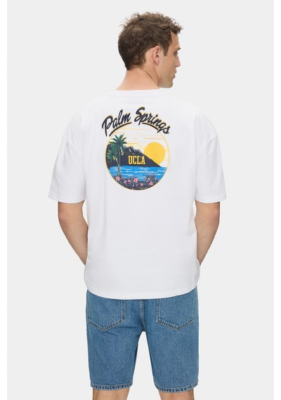 Ucla Kaıus Beyaz Bisiklet Yaka Baskılı Ve Nakışlı %100 Pamuk Oversize Erkek Tshirt