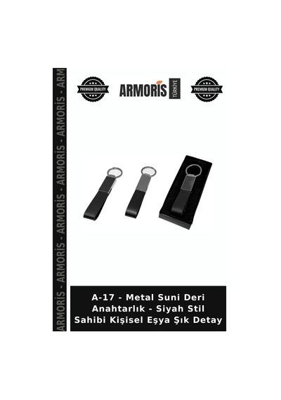 A-17 - Metal Suni Deri Anahtarlık - Siyah Stil Sahibi Kişisel Eşya Şık Detay