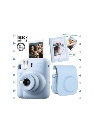 Fujifilm Instax Mini 12 Fotoğraf Makinesi + 10'lu Film + Mini Albüm + Deri Kılıf Seti Mavi