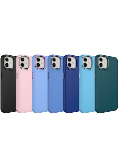 Apple Uyumlu iPhone 12 Kılıf Metal Çerçeve Ve Buton Tasarımlı Silikon Zore Luna Kapak Pembe