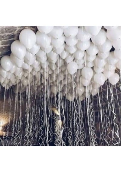 50 Adet Beyaz Metalik Balon Helyum Gazı Uyumlu Parlak Balon Metal