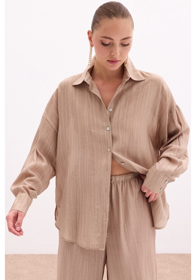 Sateen Salaş Gömlek - Camel-136106 CAMEL