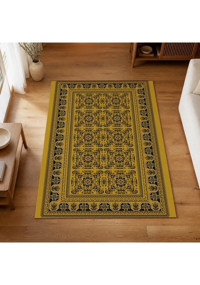 Kartela Halı Afgan Halı Jüt Taban Dokuma Halı Hardal Sarısı - 100 X 150 Cm