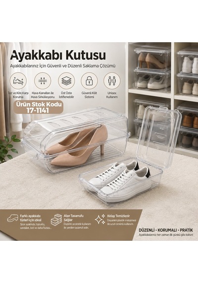 Mirlife Mr-m112 Şeffaf Plastik Ayakkabı Kutusu - Unisex 17,5x31,5x12,5 Cm- 36'li Paket