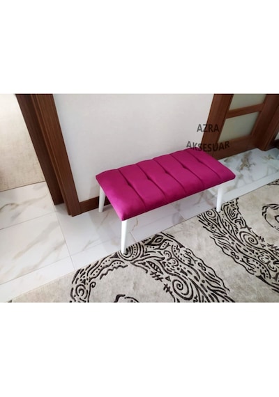 Azra Mobilya Benc Puf Bank Çeşitleri Ahşap Ayaklı Ahşap Bench -çift Kişilik Puf Fuşya