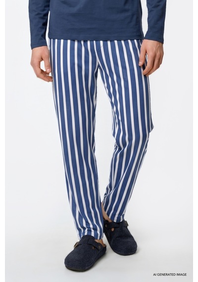 Ac&Co / Altınyıldız Classics Erkek Indıgo 2'li %100 Pamuk Yumuşak Dokulu Yan Cepli Çizgili Pijama Takımı İndigo
