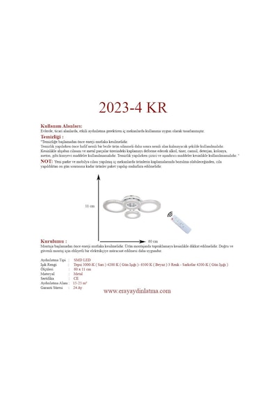 Eray Aydınlatma 2023-4 Krom Dimmer Kumandalı Led Avize Krom