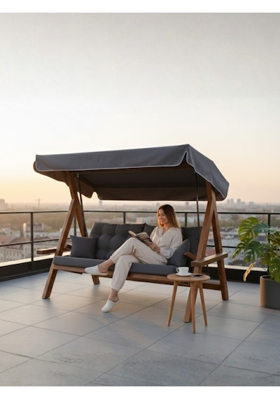 Lyon 2400 4 Kişilik Ahşap Bahçe Salıncağı, Balkon Teras Salıncağı, Yatak Özellikli Antrasit Lyon 2400 4 Kişilik Ahşap Bahçe Salıncağı, Balkon Teras Salıncağı, Yatak Özellikli Antrasit
