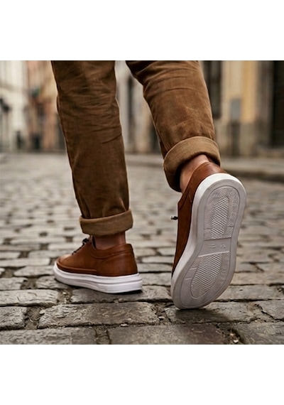 Genel Markalar Erkek Siyah Beyaz Tabanlı Retro Sneaker Taba