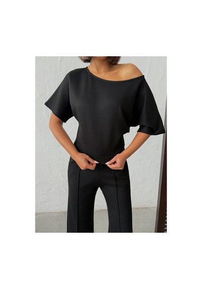 Meecy Kayık Yaka Kısa Kol İkili Takım Siyah Siyah