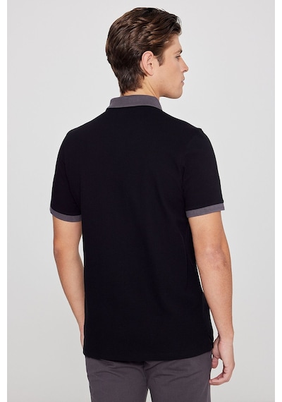 AC&Co / Altınyıldız Classics Erkek Sıyah-antrasıt %100 Pamuk Slim Fit Dar Kesim Polo Yaka Tişört