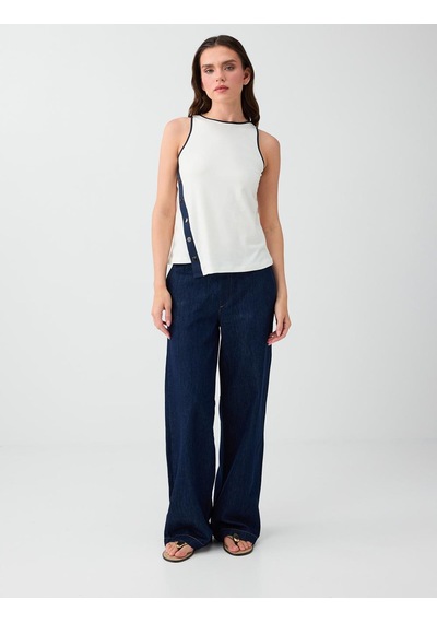 Jimmy Key Koyu İndigo Mavi %100 Pamuk Yüksek Bel Denim Pantolon 6sw187118452