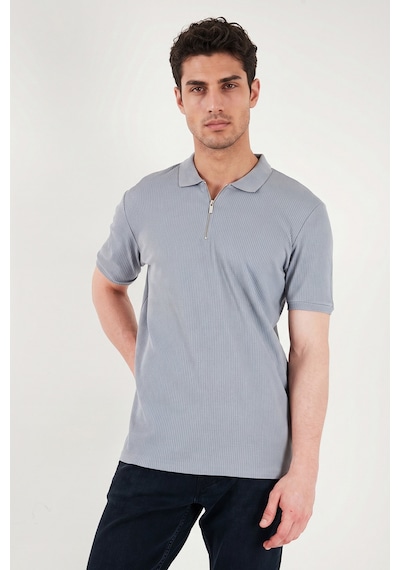 Buratti Pamuklu Regular Fit Fermuarlı Erkek Polo Yaka T Shirt 5902738 Açık Gri