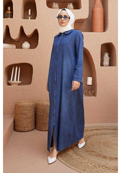 Neways 6568-denim Fermuarlı Ferace Koyu Mavi Koyu Mavi