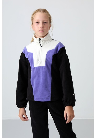 Tommy Life Siyah Kalın Yumuşak Dokulu Oversize Nakışlı Polar Kız Çocuk Sweatshirt - 75153 Siyah