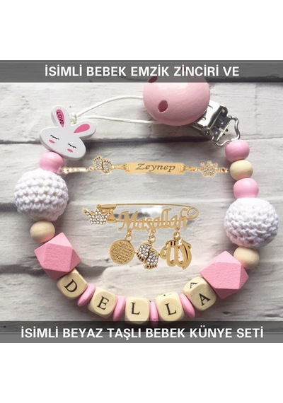 Sahi Aksesuar İsimli Bebek Emzik Zinciri Ve İsimli Bebek Künye Seti Bezyı726 Gold - Mavi