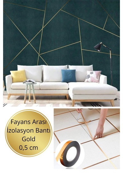 0.5 Cm 50 Metre Gold Fayans Arası Yapışkanlı Şerit Bant Dez Bandı Gold