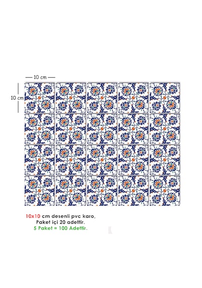 Kendinden Yapışkanlı Çini Desenli Pvc Karo 10x10 Cm 5 Li Paket