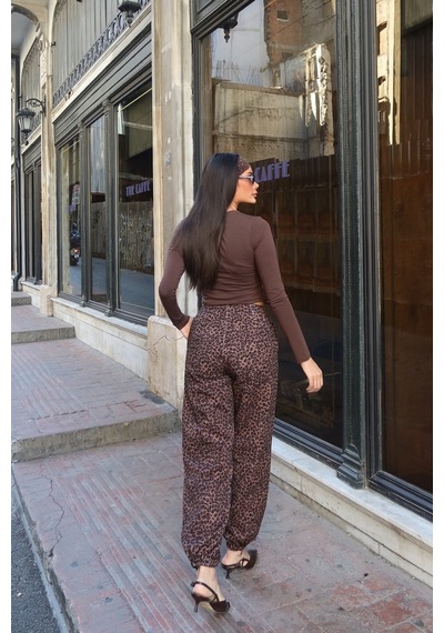 Kechi Woman Gabardin Kumaş Desenli Pantolon Kahve Leopar