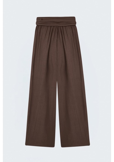 Sateen Kuşaklı Pantolon - Kahve-137696