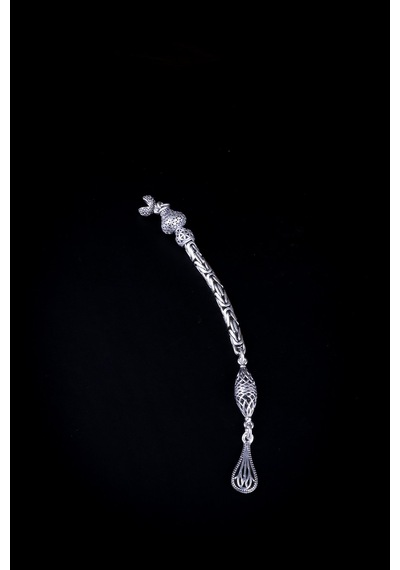 Encili Silver 925 Ayar Gümüş Tekli Kral Zincir Motif Uç Detaylı Tesbih Püskülü