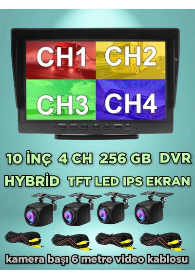 Hybrid Dvr 10'' Ekran 4 Ad 170'' Balık Gözü Lens Geniş Açı Kamera