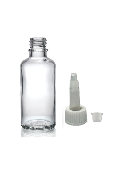 50ml Şeffaf Cam Şişe Getamisin Kapak, 12 Adet, Plastik Üstten Damlalıklı Şişe, Damlatmalı Şişe, Damlatıcı Şişe