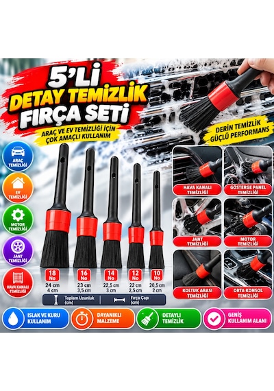 Cm-648 Araba Temizlik Detay Fırçası 5li Set Standart