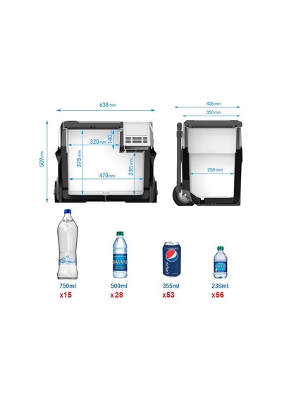 Acopower Px40 12/24/220volt 40litre Kompresörlü Tekerlekli Outdoor Oto Buzdolabı Akü Dahil Değildir Fr Px40