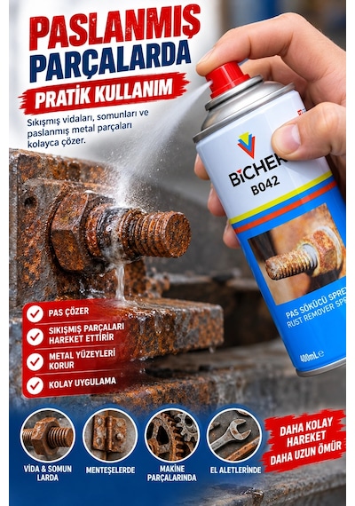 Pas Sökücü Sprey 400 Ml Paslanmış Vida Somun Ve Metal Parçalar İçin Pratik Bakım Spreyi