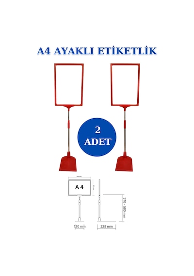 2 Adet Kırmızı A4 Ayaklı Sepet Etiketi Çerçeveli Etiketlik Kırmızı