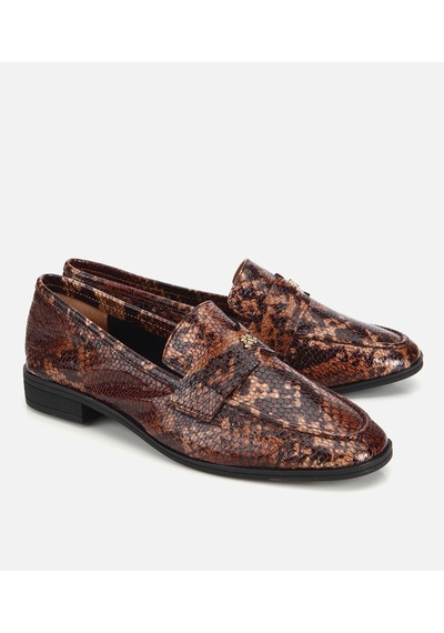 Hotiç Kadın Deri Kahverengi Yılan Desenli Klasik Loafer