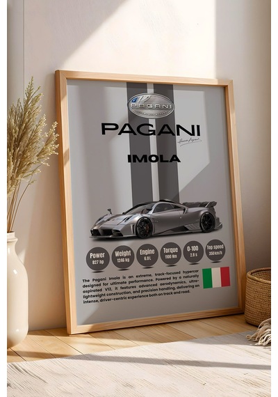 Pagani Imola Premium Araba Tablosu - V12 Teknik Özellikli İtalyan Otomobil Duvar Dekoru Kayın