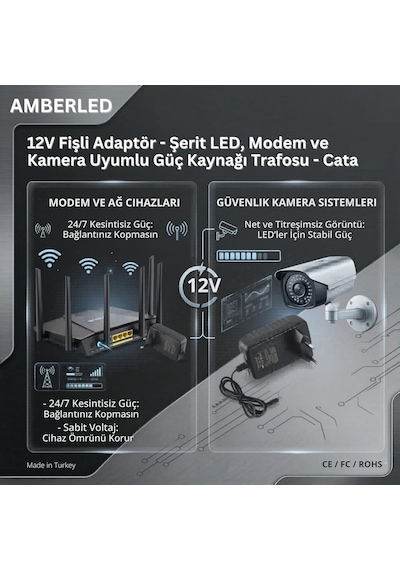 12v Fişli Adaptör 5 Amper 60 Watt - Şerit Led, Modem Ve Kamera Uyumlu Güç Kaynağı Trafosu - Cata