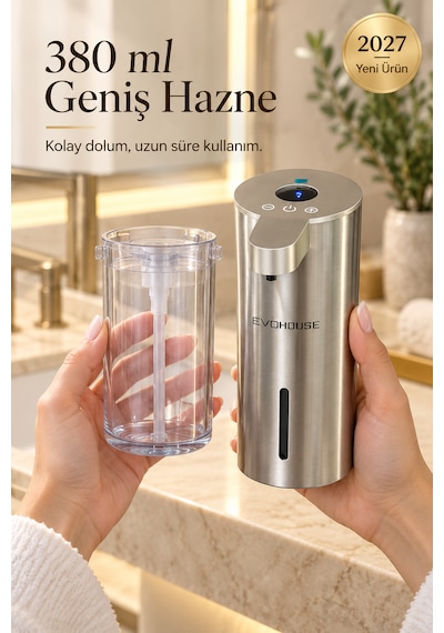 Otomatik Sensörlü Sıvı Sabun Dispenseri Paslanmaz Çelik Inox - P25 Model Gümüş