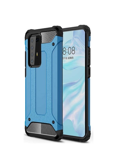Ekılıf - Huawei P40 Pro Uyumlu - Kılıf Çift Katman Zırh Tank Crash Military Kapak - Mavi