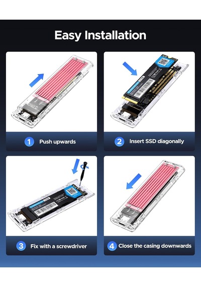 Type-c Nvme M.2 Gen2 10gbps Ssd Hdd Şeffaf Harddisk Kutusu, Kırmızı, Tcm2-c3-rd